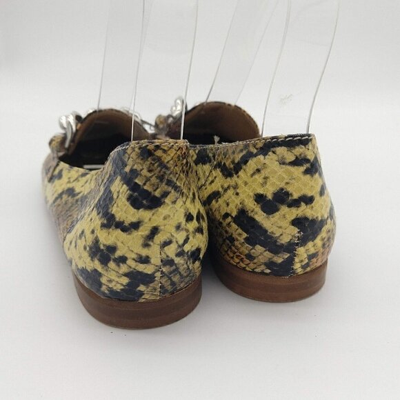 Donald Pliner Yellow Snakeskine Loafers Size 7 Flats Driving Moccasins Chain - Picture 6 of 9